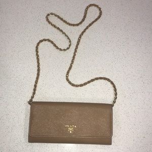 Prada Saffiano Wallet on Chain Brown (Cannella)